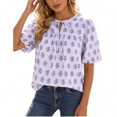 Belle Poque Floral Babydoll Tops for Women Short Puff Sleeve Tie Front Blouse Loose Fit 2026 Summer Boh…