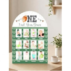 Football 1st Birthday Photo Board for Boys, 12 Monthly Milestone Wooden Frame, First Year Down Party Decor,…