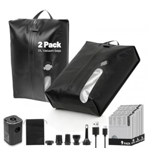 11-Pack Travel Vacuum Bags with Pump, 2×17L TPU IP67 Waterproof Vacuum Seal Bags + 9 PA&PE Comp…