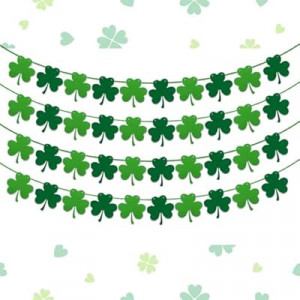 Oeyliz St Patricks Day Decorations 4PCS Felt Shamrock Garland Banner NO DIY Shamrock Clover Garland B…