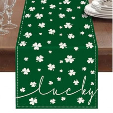 Oeyliz St Patricks Day Table Runner Shamrock St Patricks Day Decoration Table Runner Holiday Table Decora…