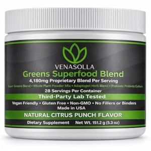 Venasolla Super Greens Powder - Citrus Punch Flavor - Made with Organic Plant Ingredients, Spirulina…