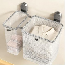 Wall Mounted Laundry Hamper, No Drilling Foldable Dual Compartment with Breathable Mesh, Large Capaci…