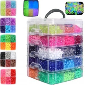 JULIMAIDONG 5800Pcs Glow in The Dark Pony Beads Bulk,30 Colors Rainbow Kandi Bead for Hair Braidi…