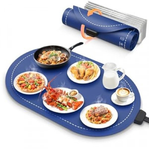 Food Warming Mat for Table & Buffet, Fast Heating Serving Tray with Adjustable Temperature & Timer, F…