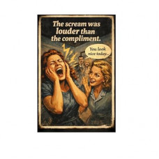 The Scream Was Louder Than the Compliment Metal Tin Sign, 8x12 Inch Vintage Retro Art, Funny Offic…