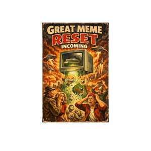 Great Meme Reset Incoming Metal Sign - 8x12 Inch Vintage Tin Plaque Featuring Meme Icons & Alien Invas…