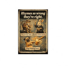 Rhymes So Wrong They're Right Metal Tin Sign, 8x12 Inch Vintage Retro Art, Funny Animal Quote Sig…