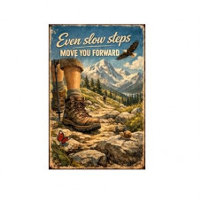 Even Slow Steps Move You Forward Tin Sign Inspirational Quote Metal Wall Decor Vintage Hiking Mountai…