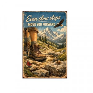 Even Slow Steps Move You Forward Tin Sign Inspirational Quote Metal Wall Decor Vintage Hiking Mountai…