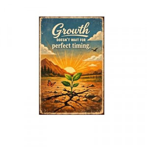 Growth Doesn’t Wait for Perfect Timing Tin Sign Inspirational Quote Metal Wall Decor Vintage Sunrise Pl…
