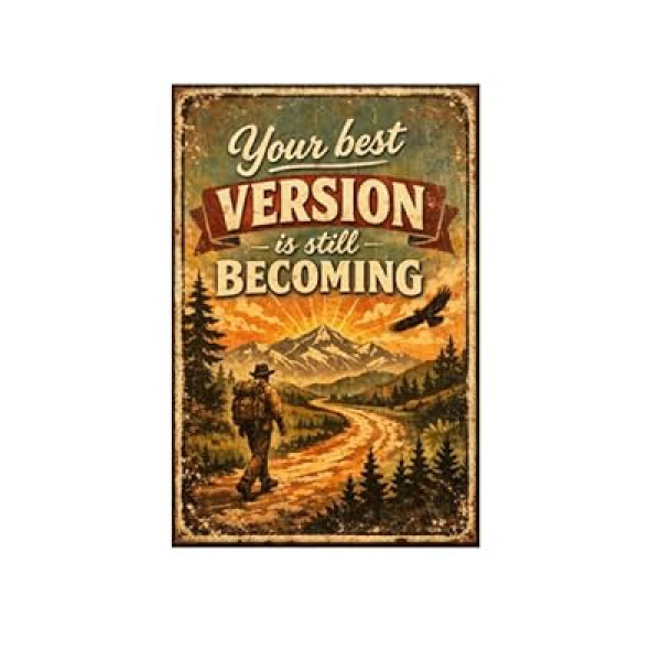 Your Best Version Is Still Becoming Tin Sign Inspirational Quote Metal Wall Decor Vintage Mountain Trail…