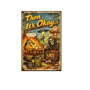 Then It's Okay Metal Sign - 8x12 Inch Vintage Tin Plaque Featuring 'This is Fine' Dog Meme, UFOs, Explosions,…
