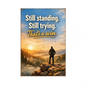 Still Standing Still Trying That’s A Win Tin Sign Vintage Inspirational Quote Metal Wall Decor Scenic Mountain…