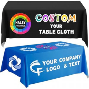 Custom Table Cloth with Business Logo 4/5/6/8/10FT Personalized Tablecloth with Text Image Custom…