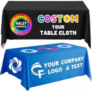 Custom Table Cloth with Business Logo 4/5/6/8/10FT Personalized Tablecloth with Text Image Custom…