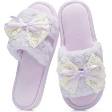 GOEWY Women's Open Toe Memory Foam Slippers - Cute Fuzzy House Shoes with Lace Bow, Soft Plush Sli…