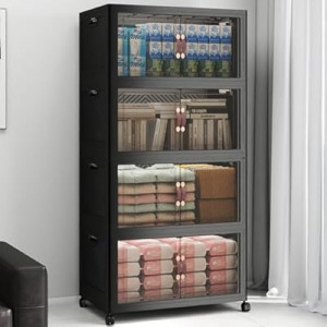 VNVTO Stackable Storage Bins with Lids, Collapsible Storage Boxes, Foldable Plastic Storage Drawers fo…