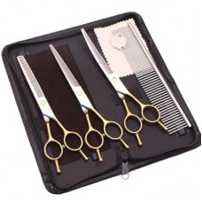 Dog Grooming Scissors Set - 7 inch Straight & Up Curved Cutting Scissors, 6.5 inch Thinning Scissors,…