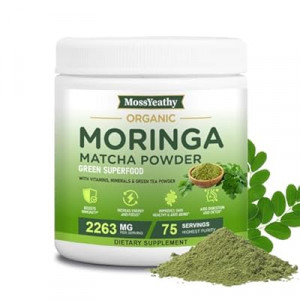 MossYeathy Moringa Powder Organic with Matcha, Green Teas & Resveratrol, 8 OZ Superfood Energy…
