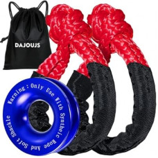 DAJOUJS Synthetic Soft Shackle Rope 1/2 x 22 Inch Red Recovery Tow Shackles with Blue Recovery Ring 5…