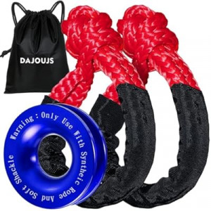 DAJOUJS Synthetic Soft Shackle Rope 1/2 x 22 Inch Red Recovery Tow Shackles with Blue Recovery Ring 5…