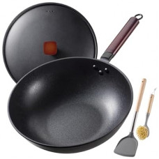 Teewe Carbon Steel Wok -13 Inch Woks & Stir-fry Pans Nonstick, Wok Pan with Glass Lid Spatula and Dish…