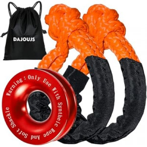 DAJOUJS Synthetic Soft Shackle Rope 1/2 x 22 Inch Orange Recovery Tow Shackles with Red Snatch Reco…